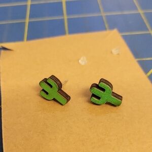 Western Green Cactus Stud Earrings